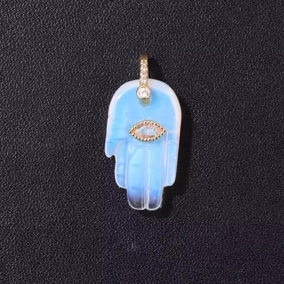 Anthropologie Jewelry - Hamsa Fatima Hand Opal Natural Stone Pendant Charm